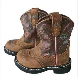 Justin Leather Flower Light Up Girls Cowboy Boots Sz 9 D